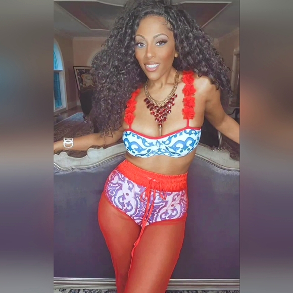 Callie Lives Ruffle Le Fleur: Red White & Blue Swimsuit L XL - Picture 5 of 15